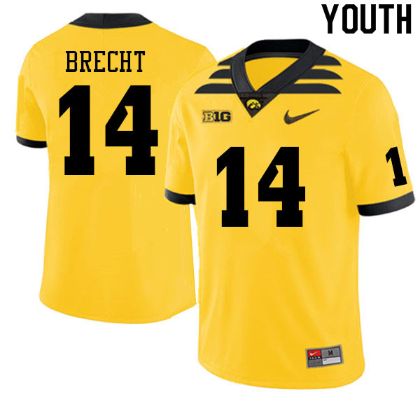 Youth #14 Brody Brecht Iowa Hawkeyes College Football Jerseys Sale-Gold - Click Image to Close